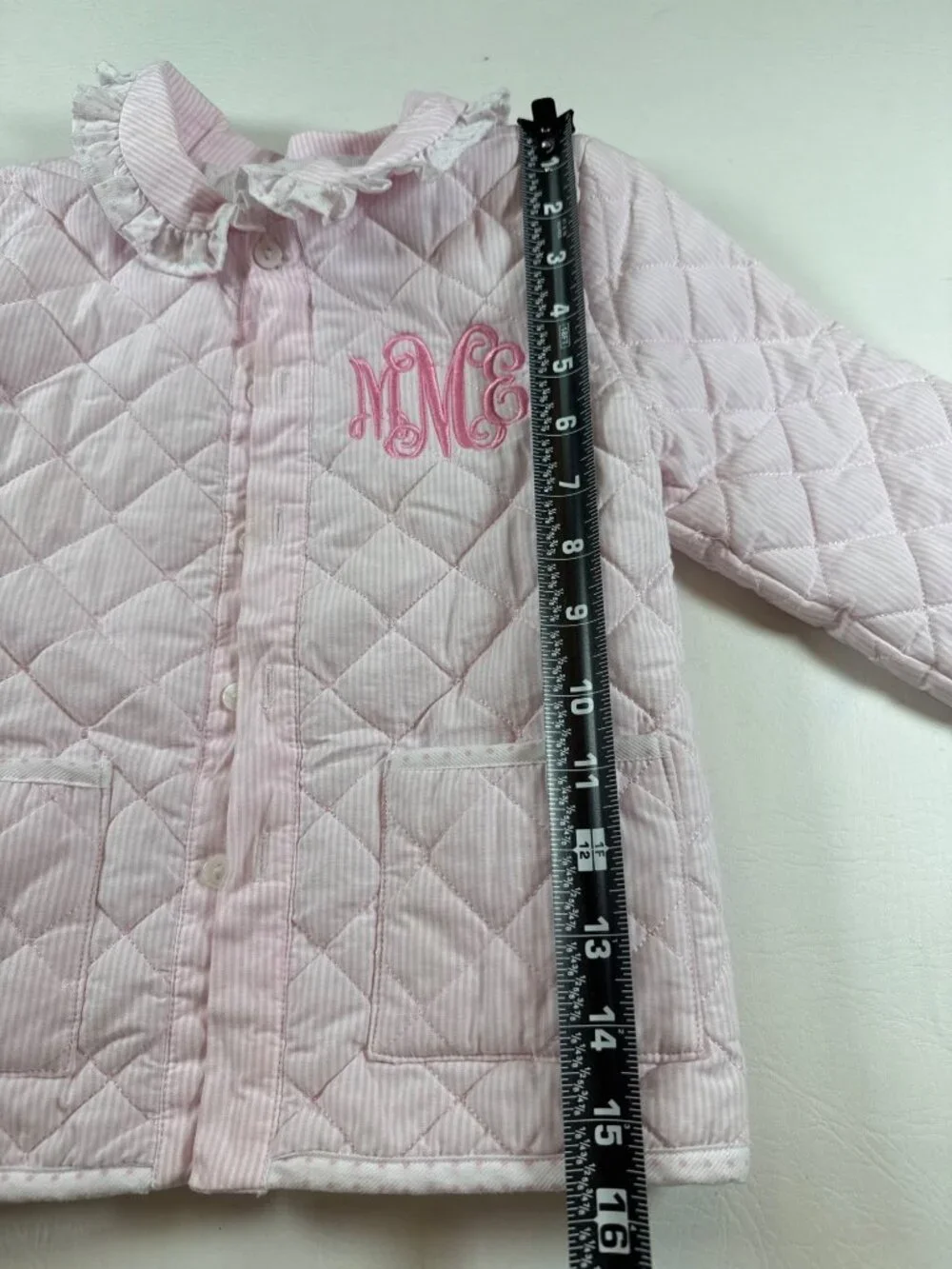 Cecil and Lou Pink Quilted Toddler Jacket Monogram MEM Ruffle Collar (PP756)